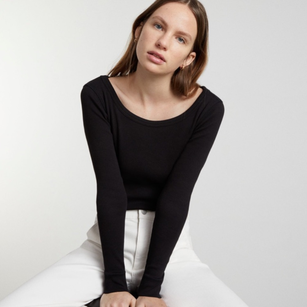 Everlane The Long-Sleeve Ribbed Scoop-Neck Tee Black